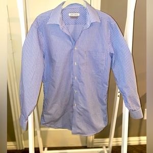 Joseph Abboud Navy/Blue/White Plaid Long-Sleeve Dress Shirt. Size 15 / 32-33.